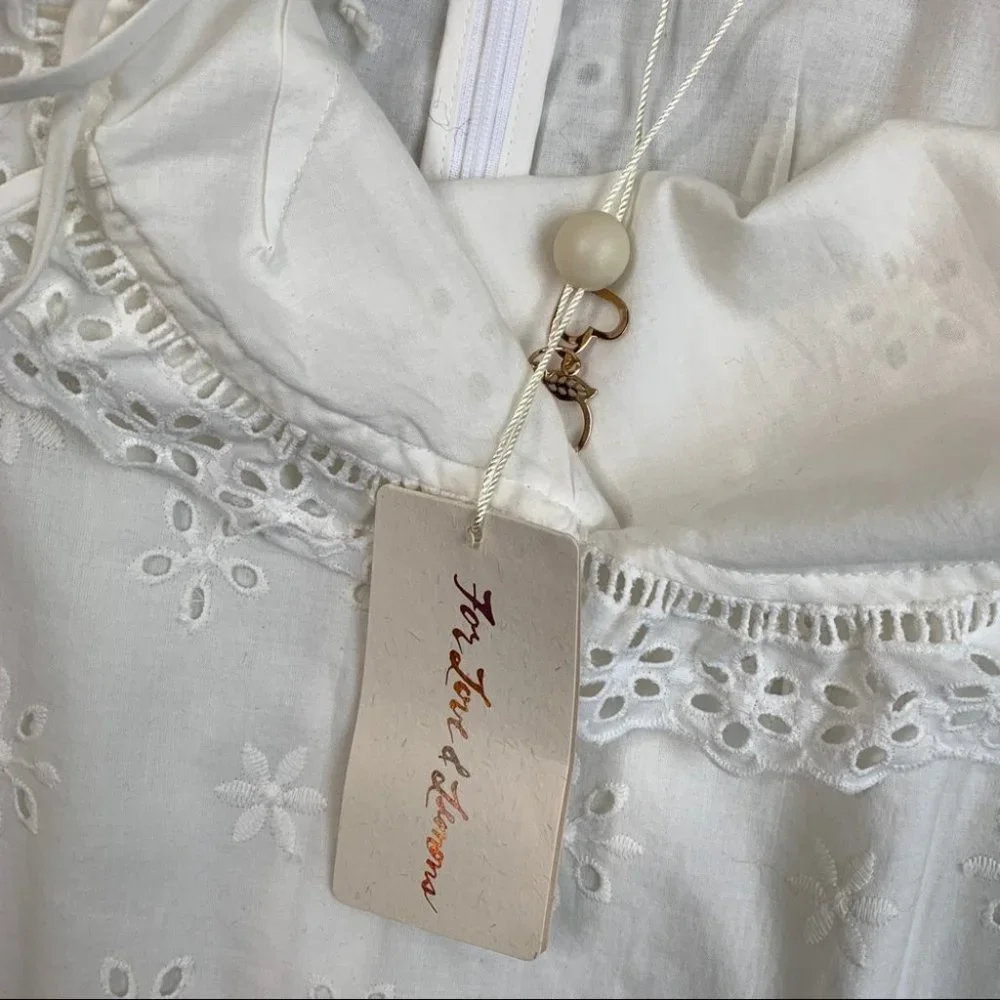 For Love & Lemons Vera Eyelet Ruffle Lace Mini Dress White Size Small - Picture 11 of 16